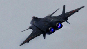 Shenyang J-20 performing at an airshow in China. Note the blue tinge to the afterburner reminiscent of the SU-27’s AL-31 engine which the J-20’s engines are based off of.