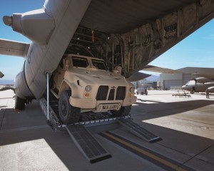 Oshkosh LATV exiting C-130 aircraft