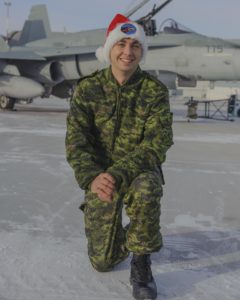 Corporal Kurt Attwood, from 409 Tactical Fighter Squadron at 4 Wing Cold Lake, Alberta, is one of the maintenance crew chiefs for the 2016 NORAD Tracks Santa Mission. PHOTO: Corporal Sophie Renaud