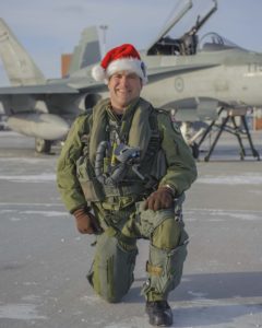 Lieutenant-Colonel William Radiff, commanding officer of 409 Tactical Fighter Squadron at 4 Wing Cold Lake, Alberta, is one of the pilots that will escort Santa over North America in 2016. PHOTO: Corporal Sophie Renau