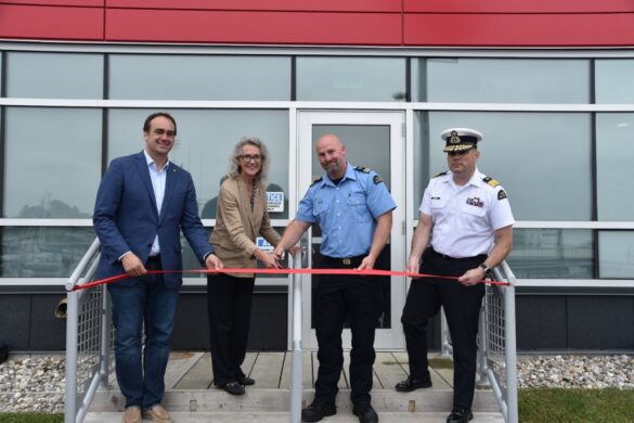 The Honourable Joyce Murray, Minister of Fisheries, Oceans, and the Canadian Coast Guard, Mark Gerretsen, Member of Parliament for Kingston and the Islands, and Coast Guard personnel officially open the Search and rescue station in Kingston, Ontario.