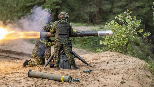 Canadian Armed Forces Mechanized Infantry members of NATO enhanced Forward Presence Battle Group Latvia fire a BGM-71 TOW during an anti-armor exercise at Camp Ādaži, Latvia on 07 October, 2023. Photo: Corporal Lynette Ai Dang, eFP BG Latvia Public Affairs and Imagery Section, Canadian Armed Forces Photo
