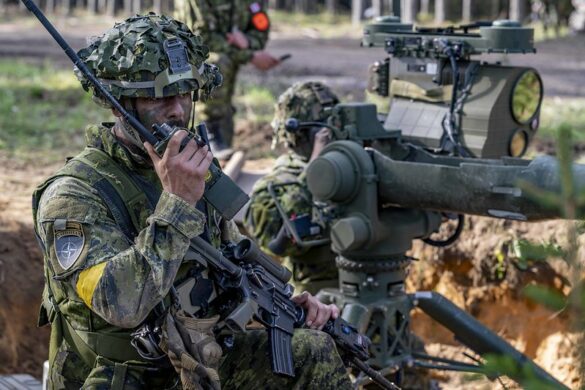 A Canadian Armed Forces member of NATO’s enhanced Forward Presence Battle Group Latvia reports enemy positions from a BGM-71 TOW position against United States Army 1-506th Infantry Regiment "Red Currahee", 1st Infantry 101st Airborne Division (Air Assault) acting as opposition forces during Exercise SILVER ARROW 2023 at Camp Ādaži, Latvia on 26 September, 2023. Photo: Corporal Lynette Ai Dang, eFP BG Latvia Public Affairs and Imagery Section, Canadian Armed Forces Photo