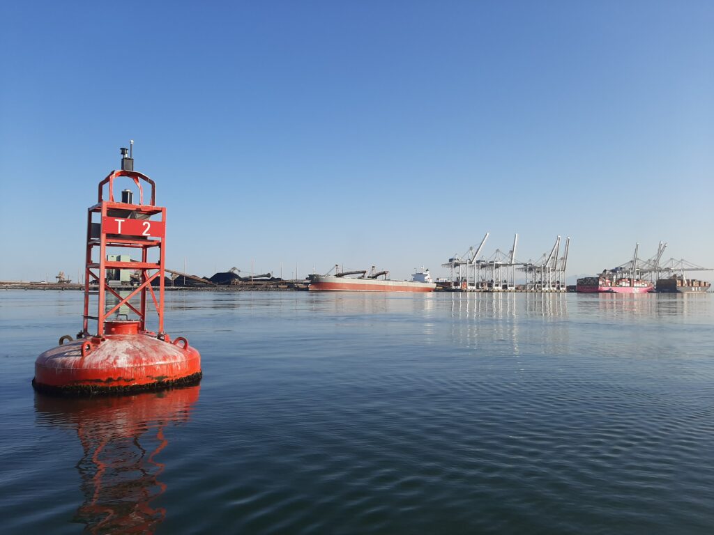 MarineLabs Sensor enabled buoy outside Port of Vancouver.
