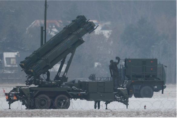 Patriot missile launchers acquired from the U.S. are seen deployed in Warsaw, Poland, in February. (Michal Dyjuk/AP)