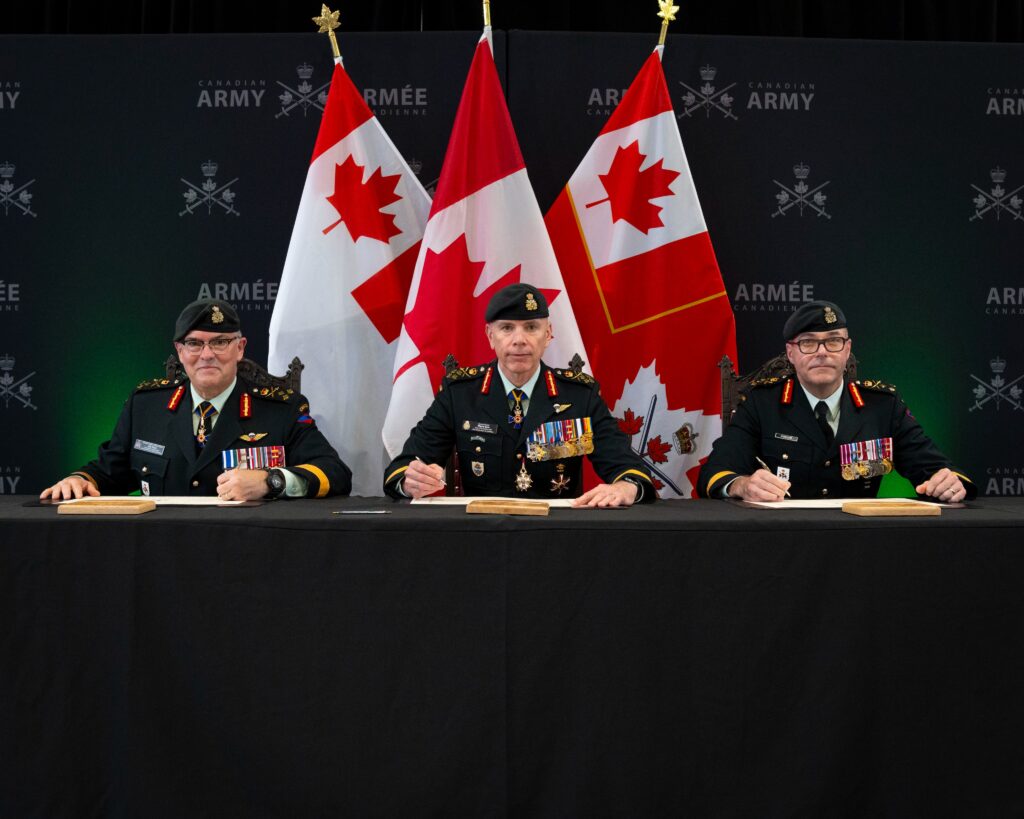 Lieutenant-General Michael Wright assumed his new position as Commander Canadian Army at a ceremony presided over by General Wayne Eyre, Chief of the Defence Staff, held at the Salaberry Armoury in Gatineau, Quebec. Image source: https://x.com/CanadianArmy/status/1811811444574265732