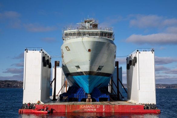 The future HMCS Robert Hampton Gray, constructed by over 2,400 shipbuilders. Image source: https://shipsforcanada.ca/our-stories/halifax-shipyard-launches-canadas-sixth-arctic-and-offshore-patrol-ship