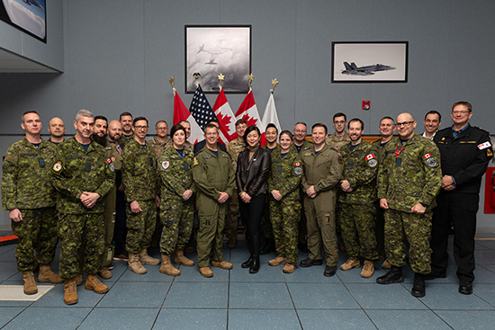 Lieutenant-General Eric Kenny, Commander of the Royal Canadian Air Force, along with Canadian and American senior military officers, Natasha Kim Associate Deputy Minister of National Defence, and members of the 22 Wing and the combined Cloud-Based Command and Control team visited the operation floor at 22 Wing North Bay on January 25, 2024.

Photo by Master Corporal Jim Saunders, 22 Wing Imagery NCM