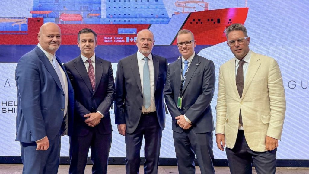 Björn Stenwall, James Davies, Vilhelm Roberts, Kim Salmi and Alex Vicefield. Image source: https://www.almaco.cc/project/le-groupe-almaco-secures-major-contract-from-davie-to-outfit-canadian-coast-guards-polar-max-icebreaker/