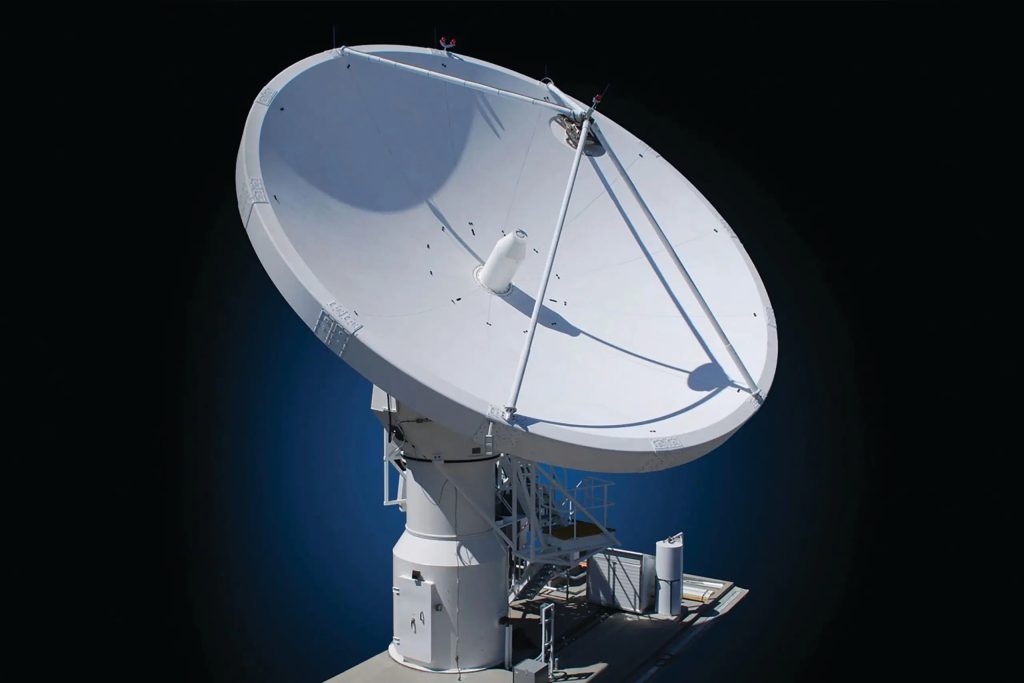 Four Ka/Q/V-band gateways will serve as the secure terrestrial link for two next-generation geostationary satellites. Image source: https://www.calian.com/advanced-technologies/space-antennas/ka-q-v-band-gateway-antenna/