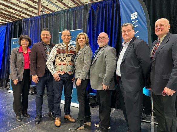 Event Speakers (left to right): The Hon. Ginette Petitpas Taylor, Member of Parliament for Moncton—Dieppe; Thomas Benjoe, CEO of Flowing River Capital; Cadmus Delorme, Chairperson of Flowing River Capital; Traci Simmons, CEO of Opportunities NB; Alain Gauthier, VP - North America of Marshall Land Systems; Gareth Williams, CEO of Marshall Land Systems; Daniel Bourgeois, Councillor, Ward 2, City of Moncton.
