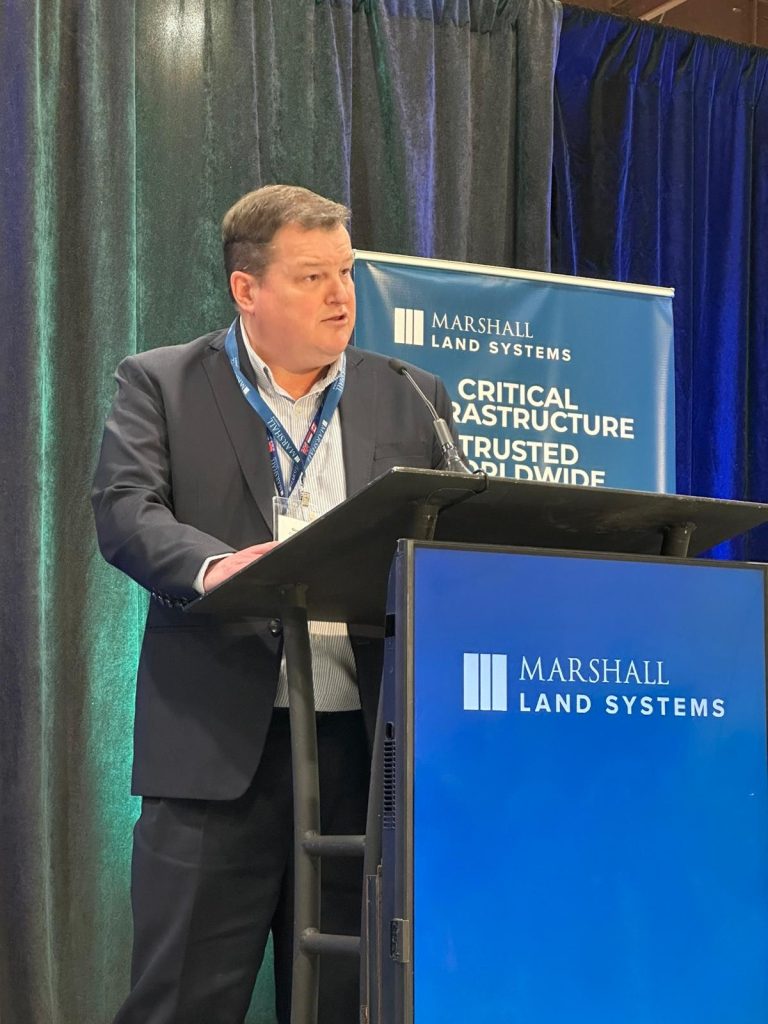 Gareth Williams, CEO of Marshall Land Systems, speaking at the event.