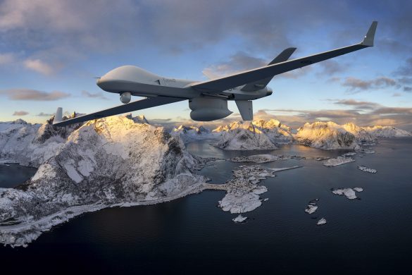 GA-ASI’s MQ-9B SkyGuardian®, now a program of record with the Royal Canadian Air Force known as CQ-9B Guardian, will collaborate with crewed platforms to support ISR missions across Canada, including the Arctic. (Artistic rendering)