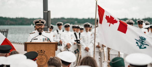 VAdm Dan Charlebois speaking at the change of command ceremony in Hamilton, Ontario, on June 16, 2026. Credit: DND